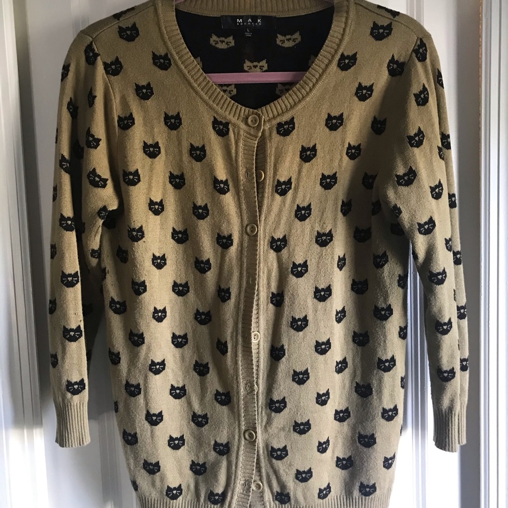 Olive Cat Print Cardigan